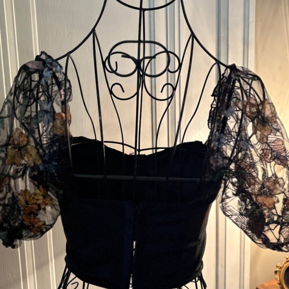 Black Floral Embroidered Mesh Corset Top – Size S (Bust-Friendly Fit) - Picture 4 of 5